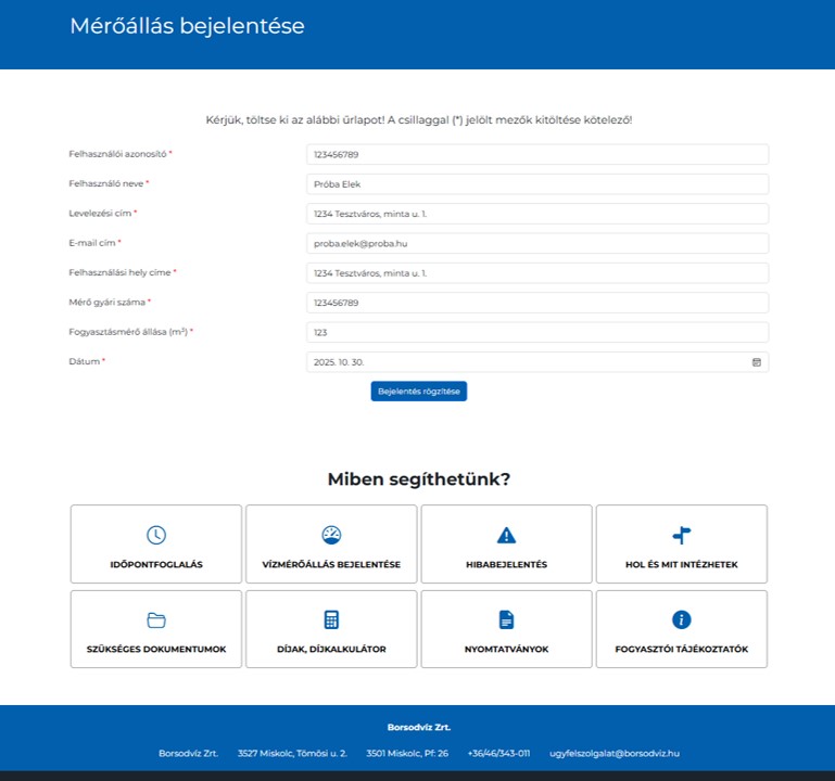 Mérőállás bejelentés kép